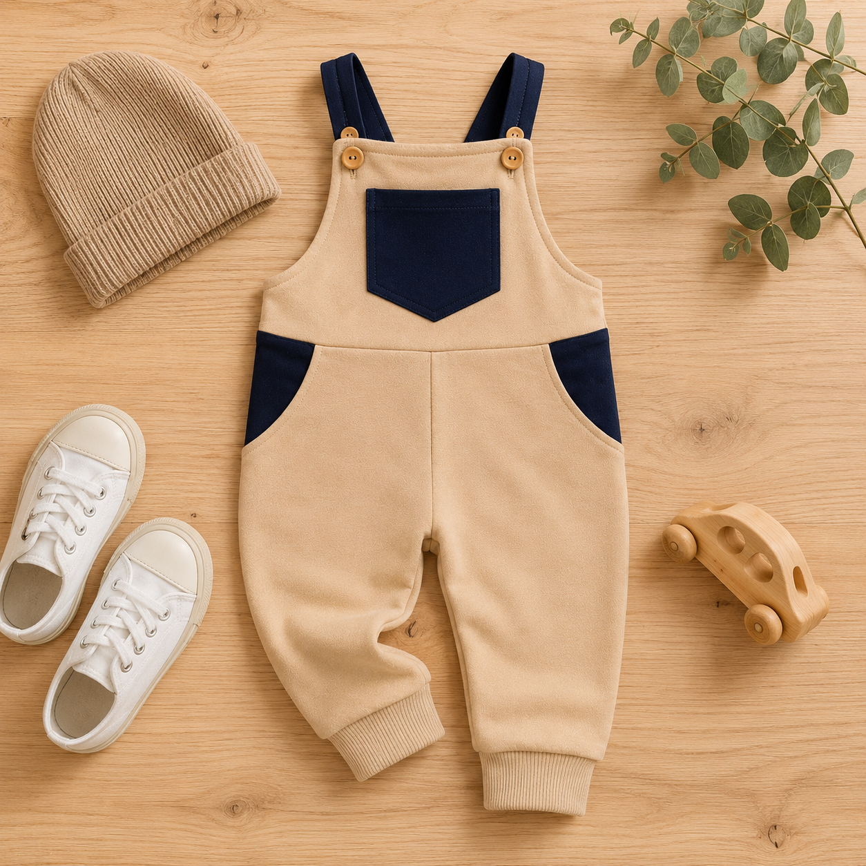 Overol carpintero niño beige french terry Baby Ant Perú